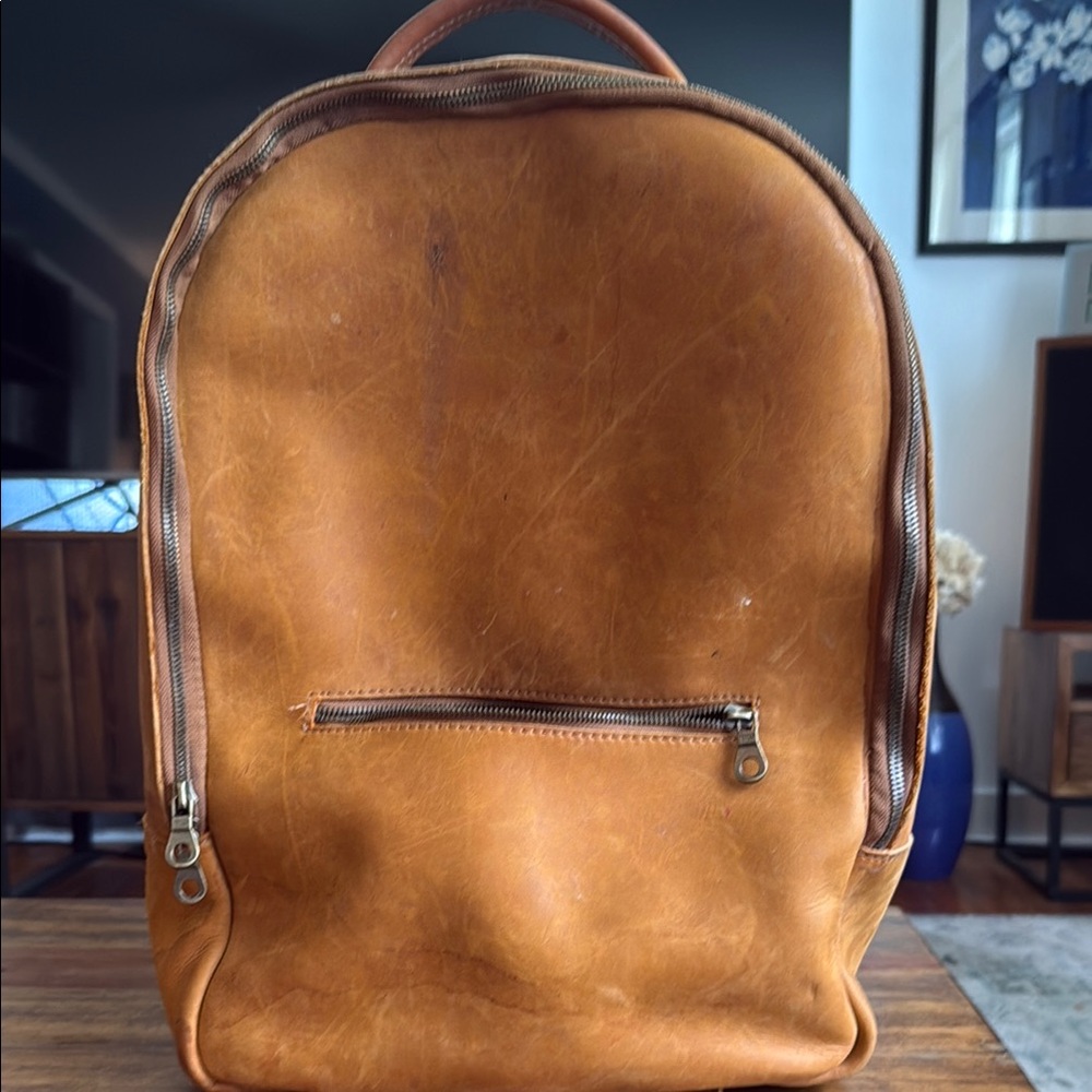 Tan Leather Backpack with Minimalist Design